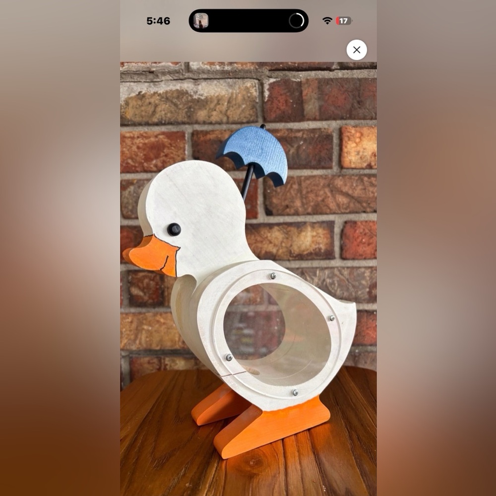 Antique Wooden Duck Bank: 11” Tall , no stopper.